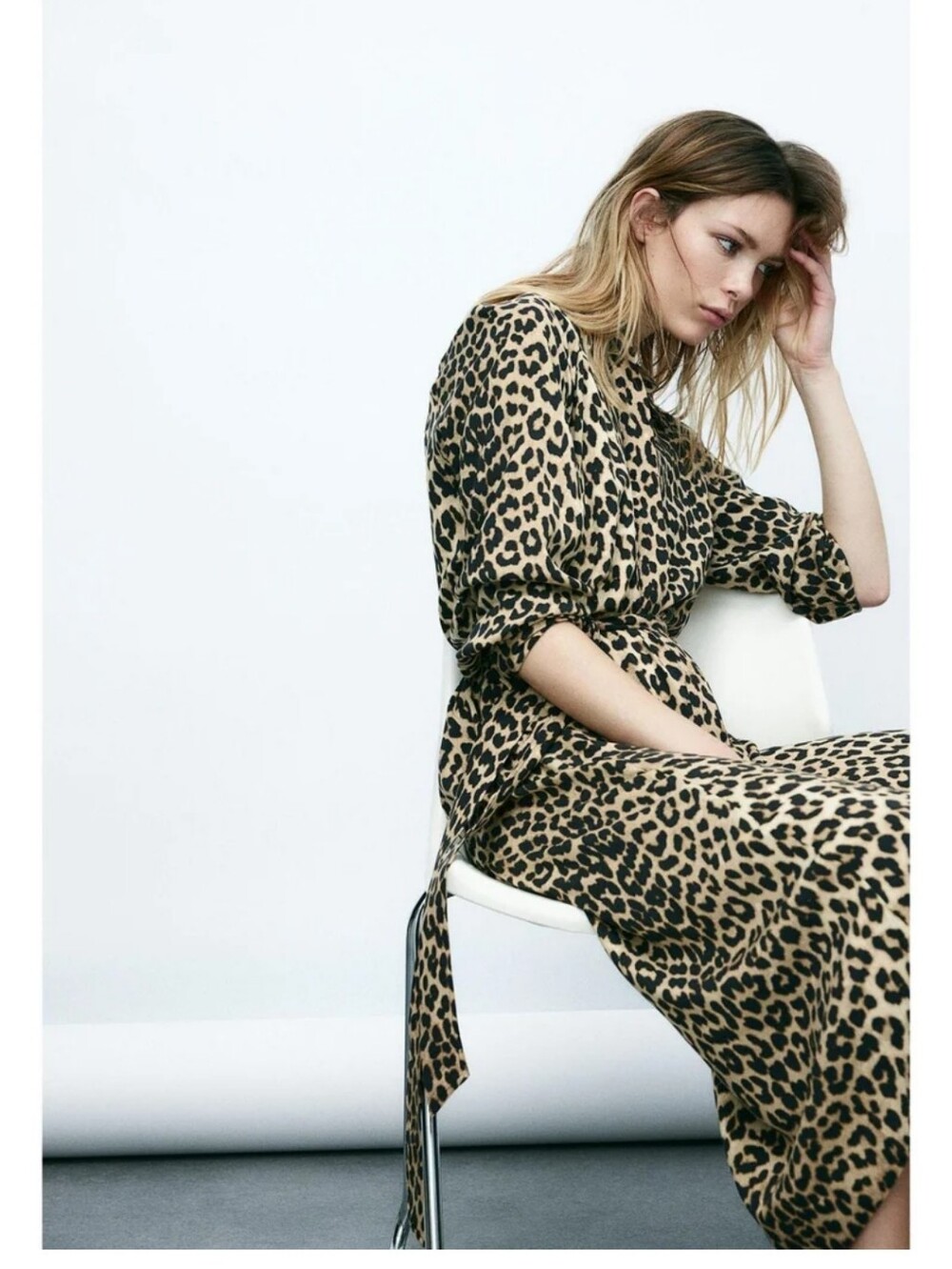 Leopard Print Button-Front Midi Shirt-Dress with Waist Tie